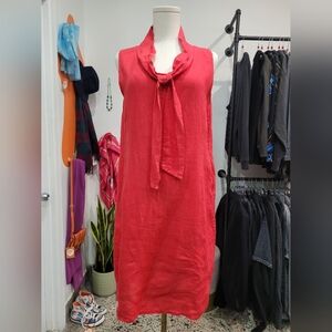 Sleeveless Linen Red Tie-Neck Dress